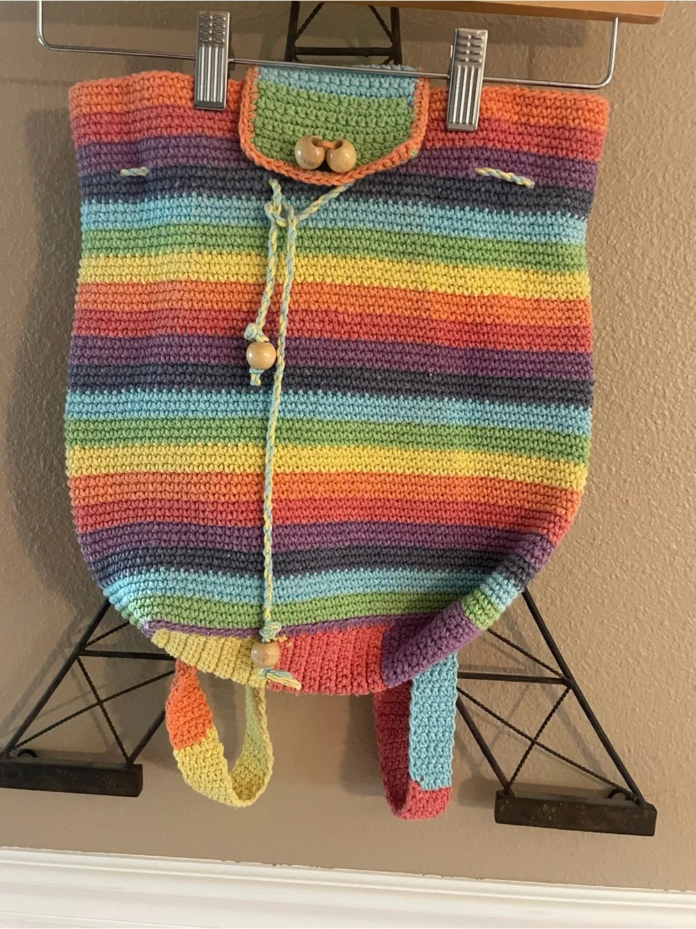 90’s Rainbow Colors Thick Crocheted Backpack